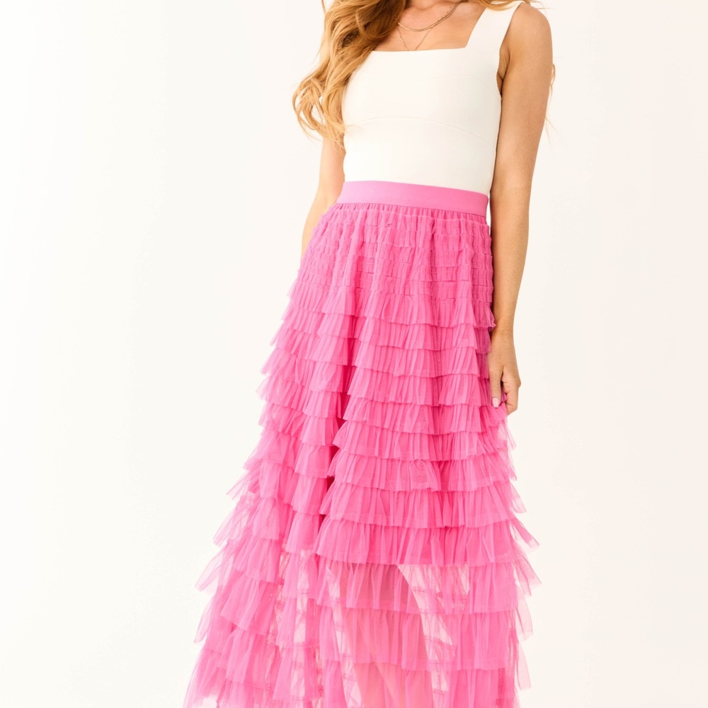 Elegant Pink Layered Skirt